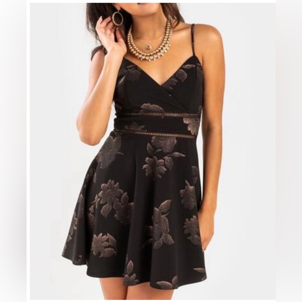 Mi Ami Black and Gold Floral Dress - XXS